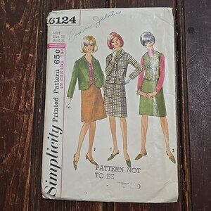 1965 Simplicity Pattern 6124 Misses Suit Vest Skirt Jacket Size 16 Bust 36 Cut